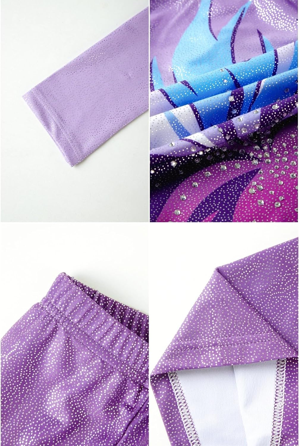 Detalle 2 de Girls’ three-piece gymnastics leotard set with sparkling gradient design (leotard, shorts & hairband)