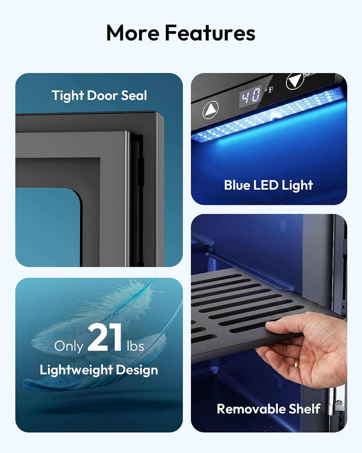 Thumbnail 6 de EUHOMY FWC008-11 18L Beverage Refrigerator with Compressor Cooling and LED Light