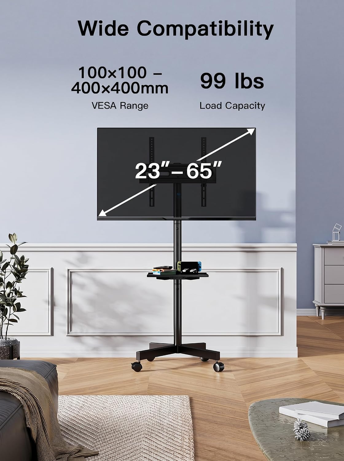 Thumbnail 1 de PERLESMITH PSTVMC04 Rolling TV Stand on Wheels (23–60 Inch) for Flat/Curved Screens