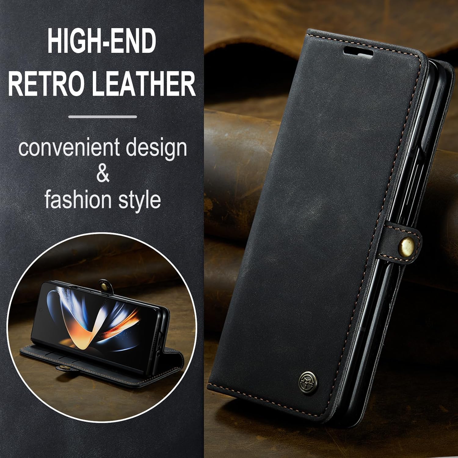 Thumbnail 5 de Lanranwa Handyhülle für Samsung Galaxy Z Fold 5 – Klapp-Flip Case aus PU-Leder mit Kartenfächern, Standfunktion und Magnetverschluss