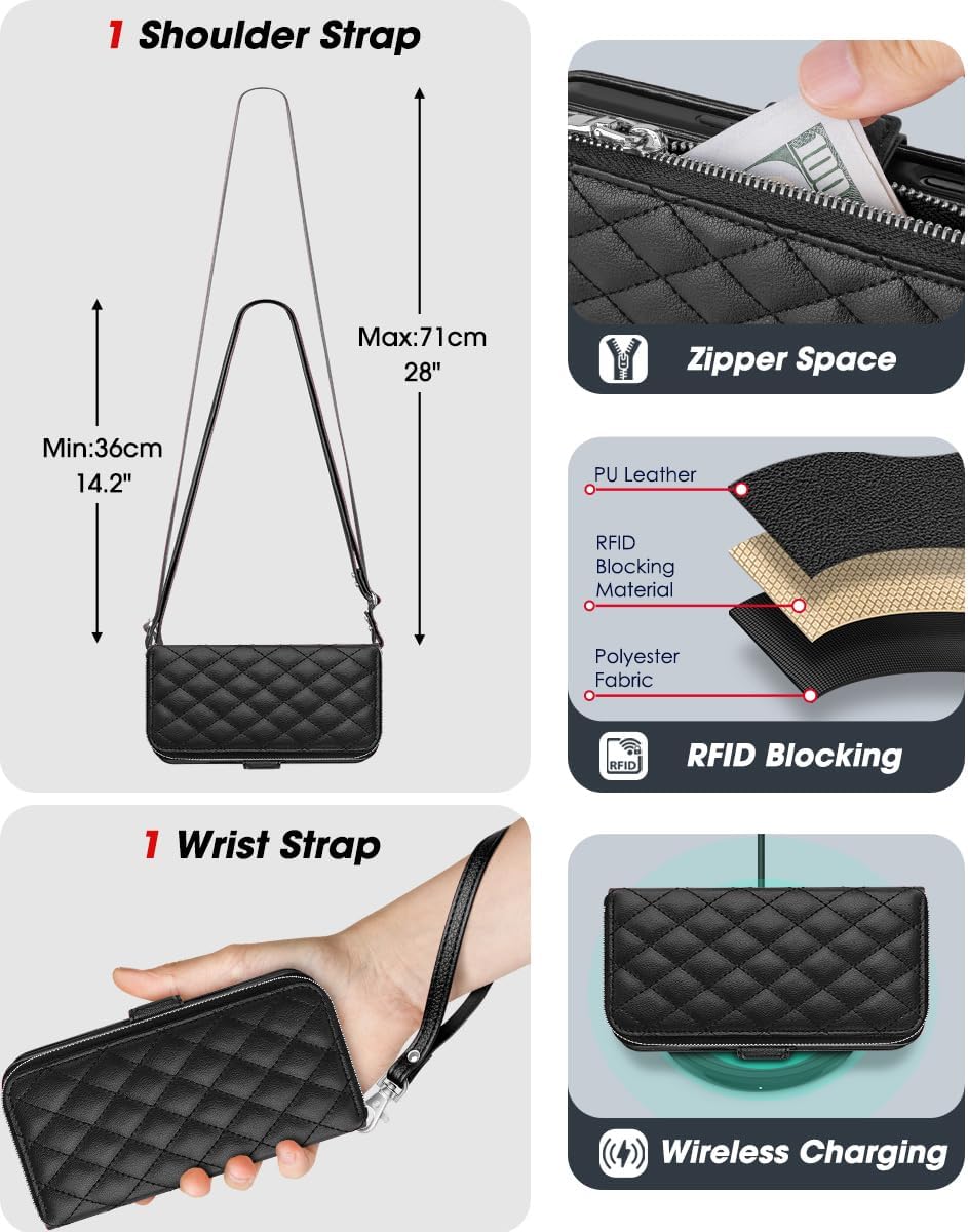 Thumbnail 3 de Ocase custodia portafoglio per iPhone 17 Pro 6,3" (2025) con laccetto, anti-RFID e supporto integrato, pelle PU litchi nero