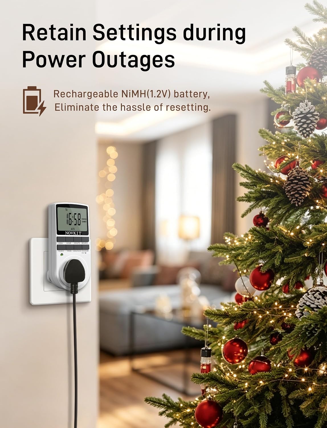 Thumbnail 5 de NOVKIT Digital Security Timer Plug 2-pack, 13A ⏲