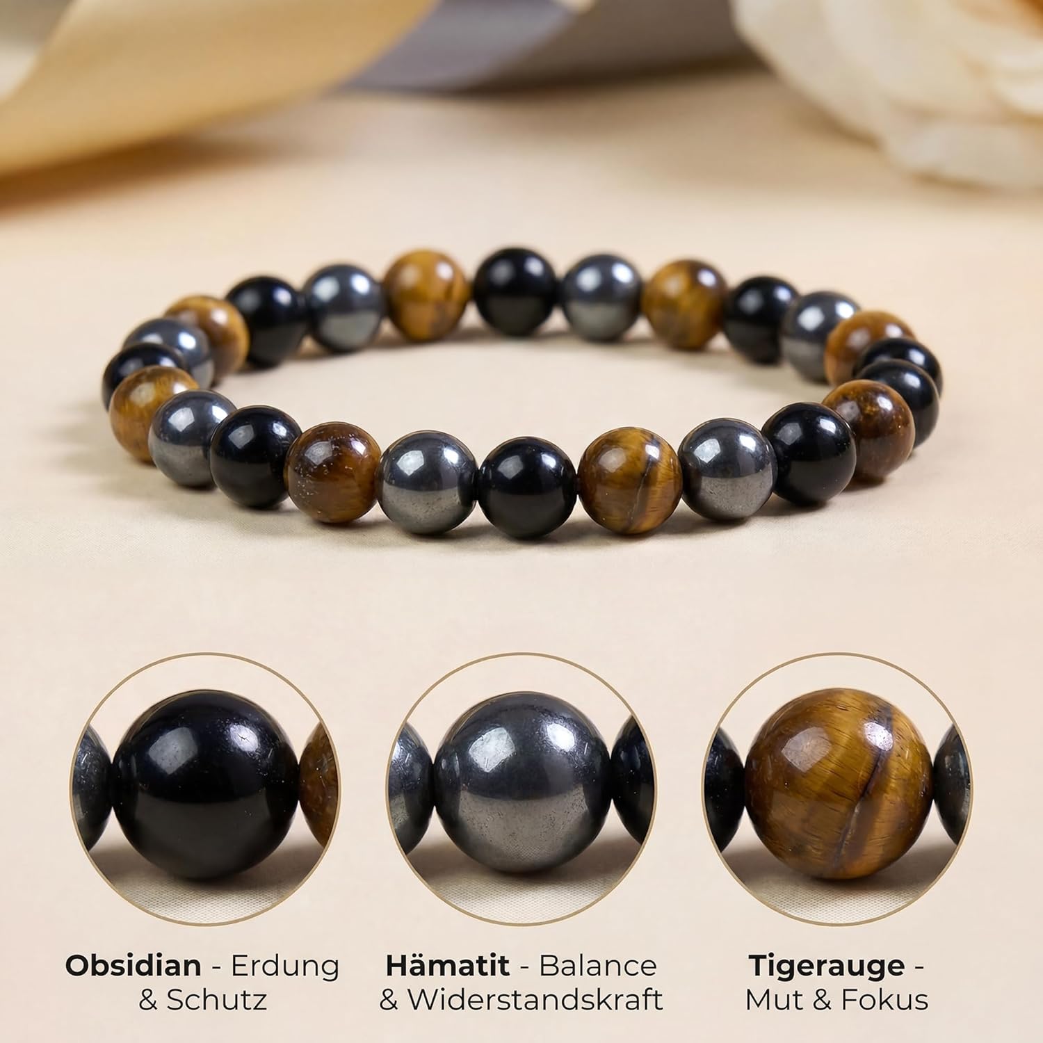 Thumbnail 2 de Bivei Armband Stärkendes Kristall Heilungsarmband 8 mm – dreifaches Schutz- und Heilstein-Armband im Stretch-Fit