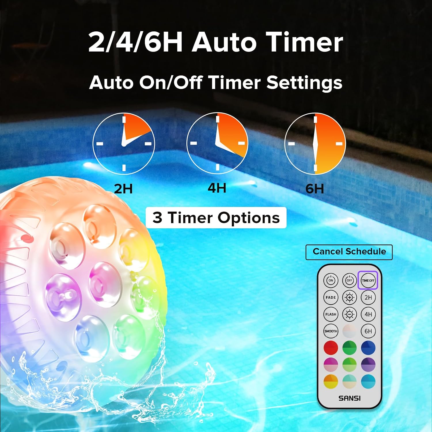 Detalle de SANSI Unterwasser Licht mit Fernbedienung – 2er-Set, 20 RGB Farben, IP68, Magneten & Saugnäpfe