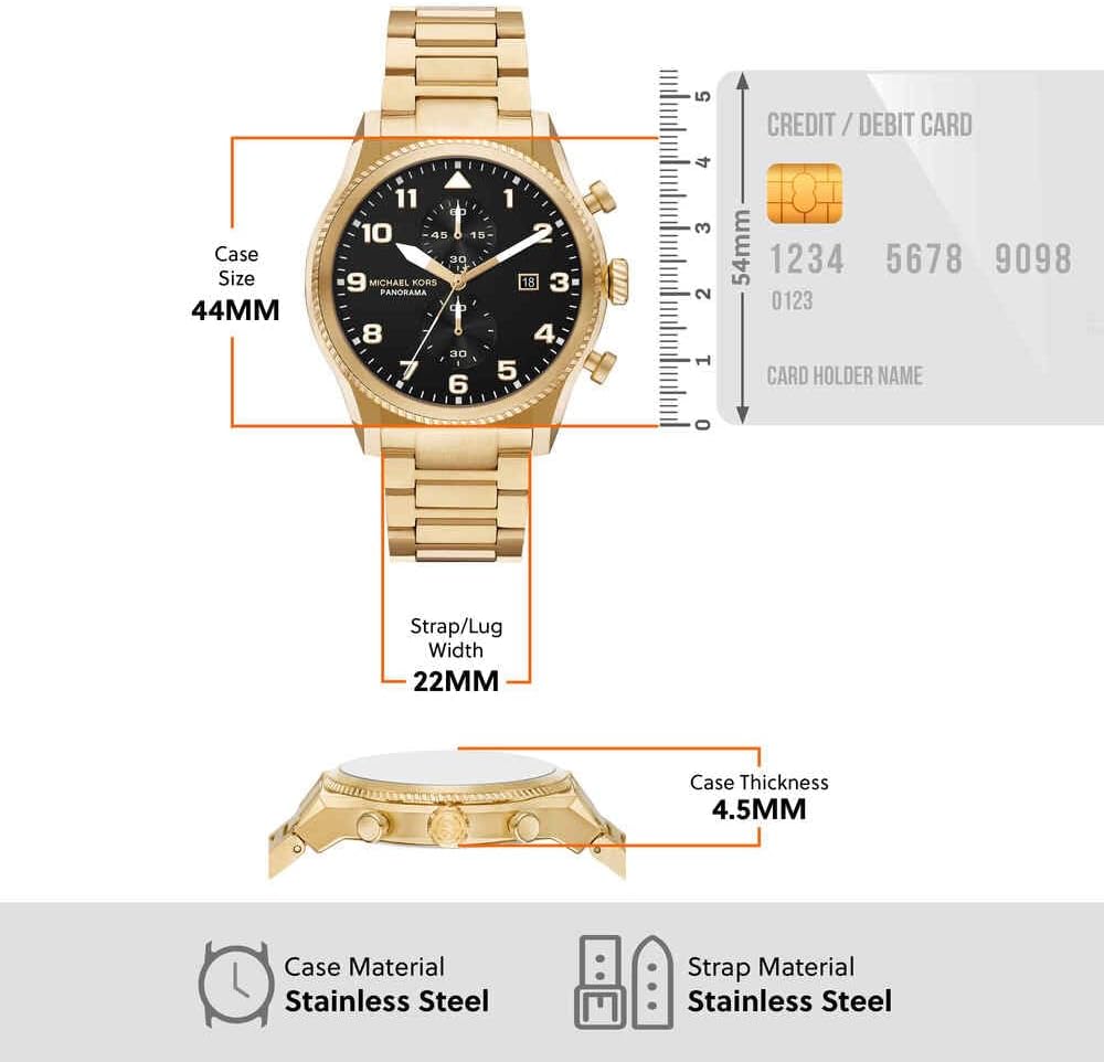 Thumbnail 6 de Michael Kors Herren-Uhren Analog Quarz 32029933 – Edelstahlgehäuse, schwarzes Zifferblatt, 44 mm