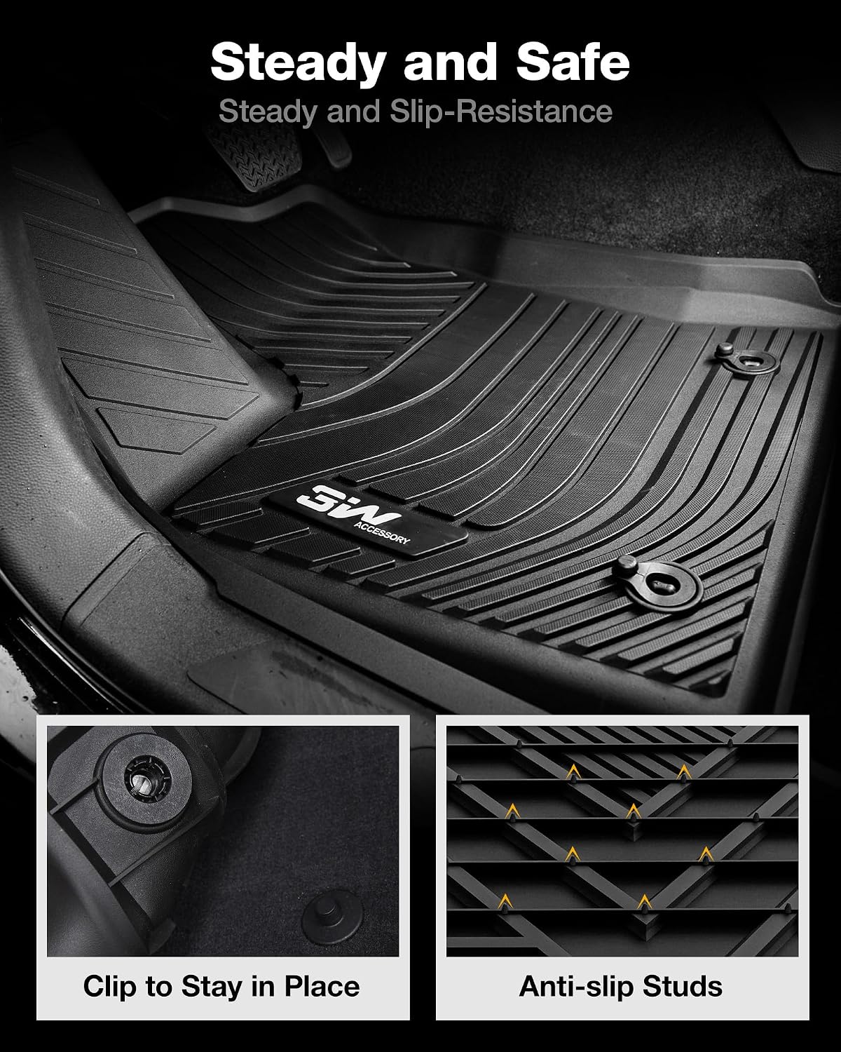 Thumbnail 1 de 3W Floor Mats for 2022-2026 Toyota Tundra CrewMax Cab — Custom Fit All-Weather TPE Floor Liners