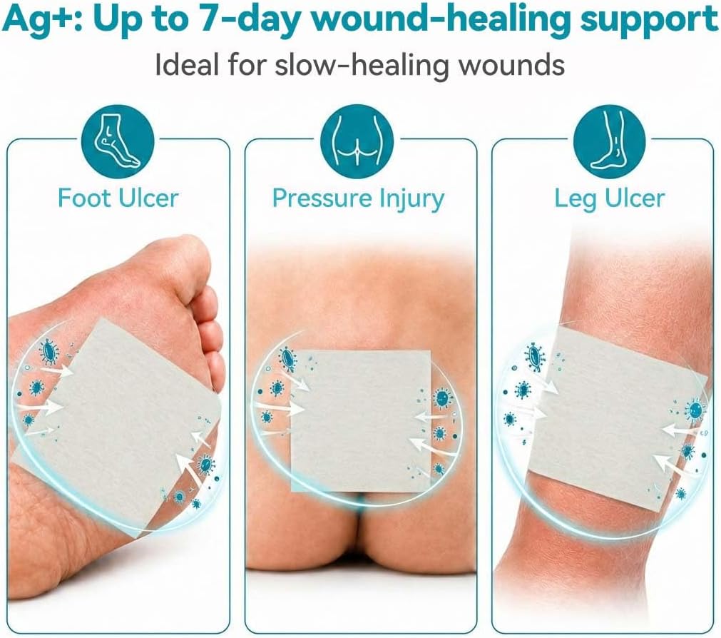 Detalle de Dimora Upgrade Silver Calcium Alginate Wound Dressing (4'' x 4'') – Antibacterial Non-Stick Gauze, Sterile Absorbent Pads, 5 Packs