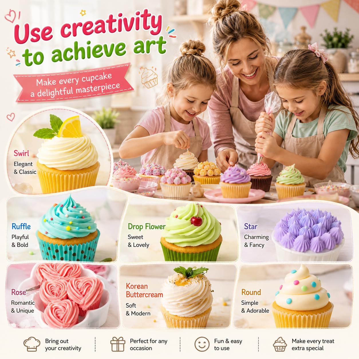 Thumbnail 4 de 8 Pack Large Piping Tips – Seamless Stainless Steel Icing Piping Nozzle Tip Set for Cake Decorating