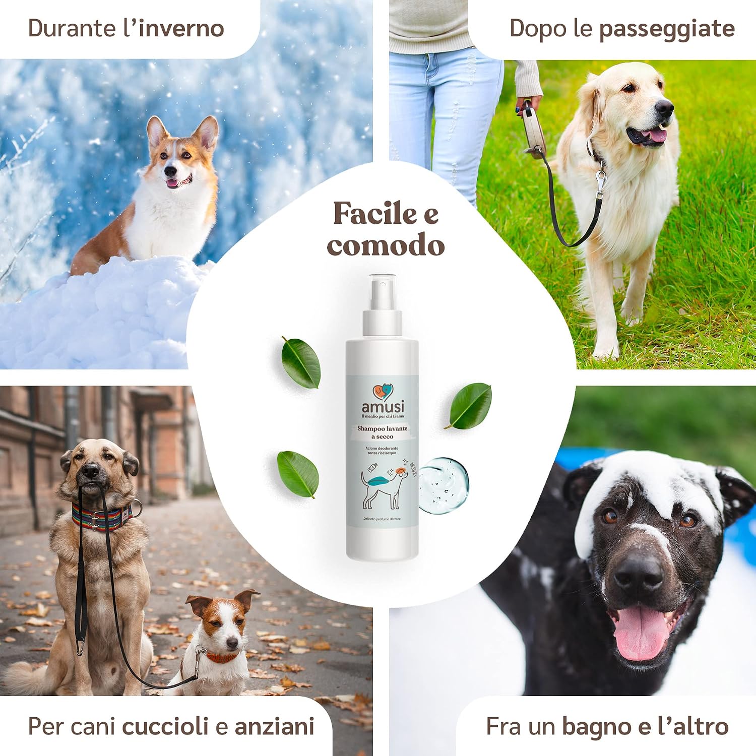 Detalle de amusi Shampoo Secco per Cani 250 ml Antiodore – spray senza risciacquo, naturale e vegano