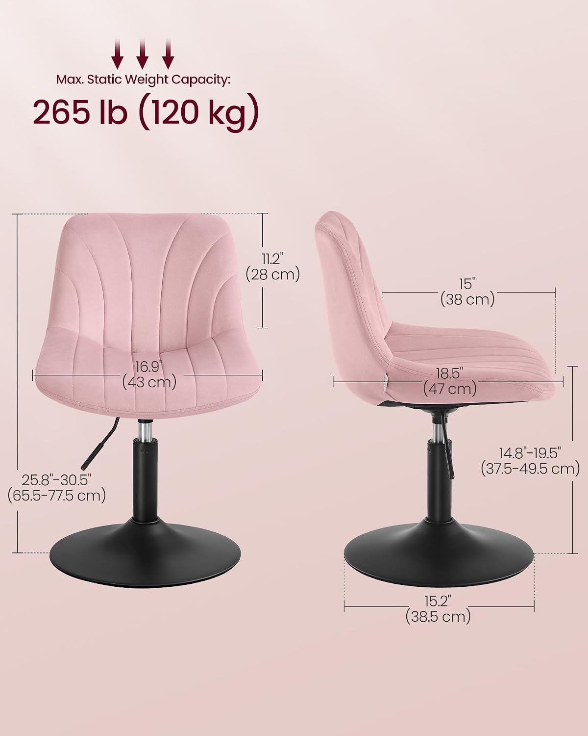 Detalle 2 de VASAGLE LJB160WD02 Dressing Table Chair: height adjustable, 360° swivel beauty stool with backrest (Cloud White)