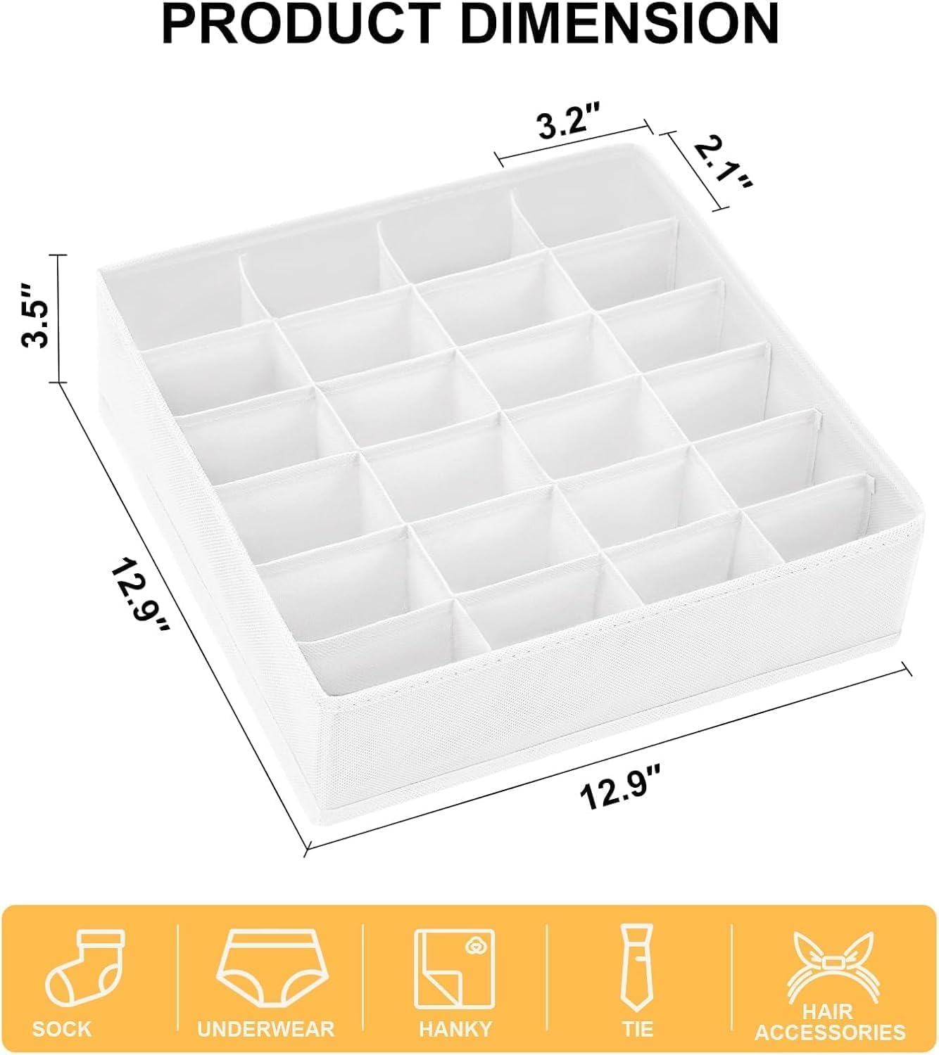 Thumbnail 1 de DIMJ 6-Pack Foldable Sock Drawer Organisers – White, 24 Cells, 11.81 x 11.81 x 3.54in