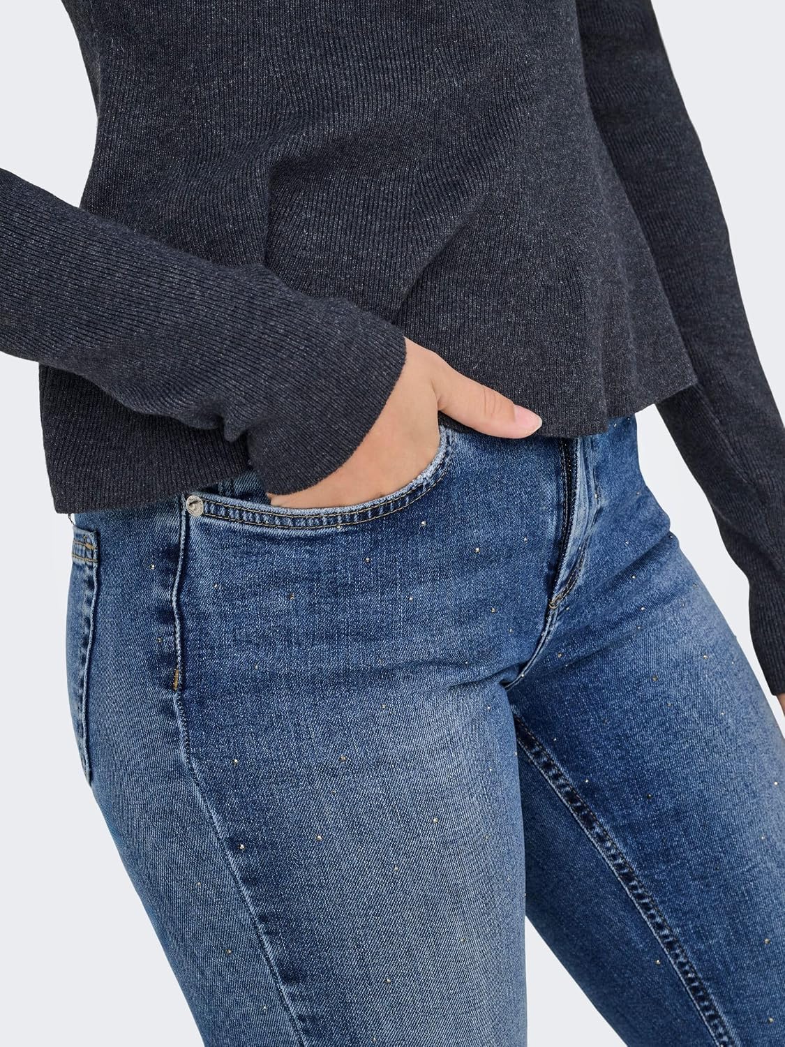 Detalle de ONLY Onlblush MW Fla Rhineston DNM Tai885Noos: jeans da donna con dettagli in strass