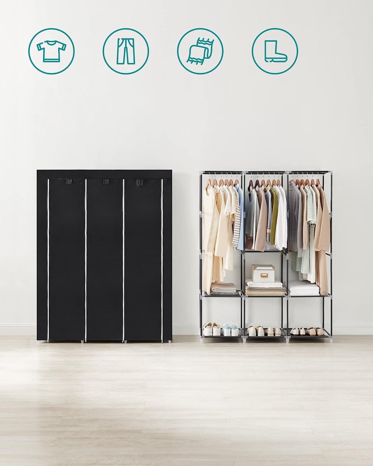 Detalle de SONGMICS RYG092B02 portable wardrobe 130×45×167 cm