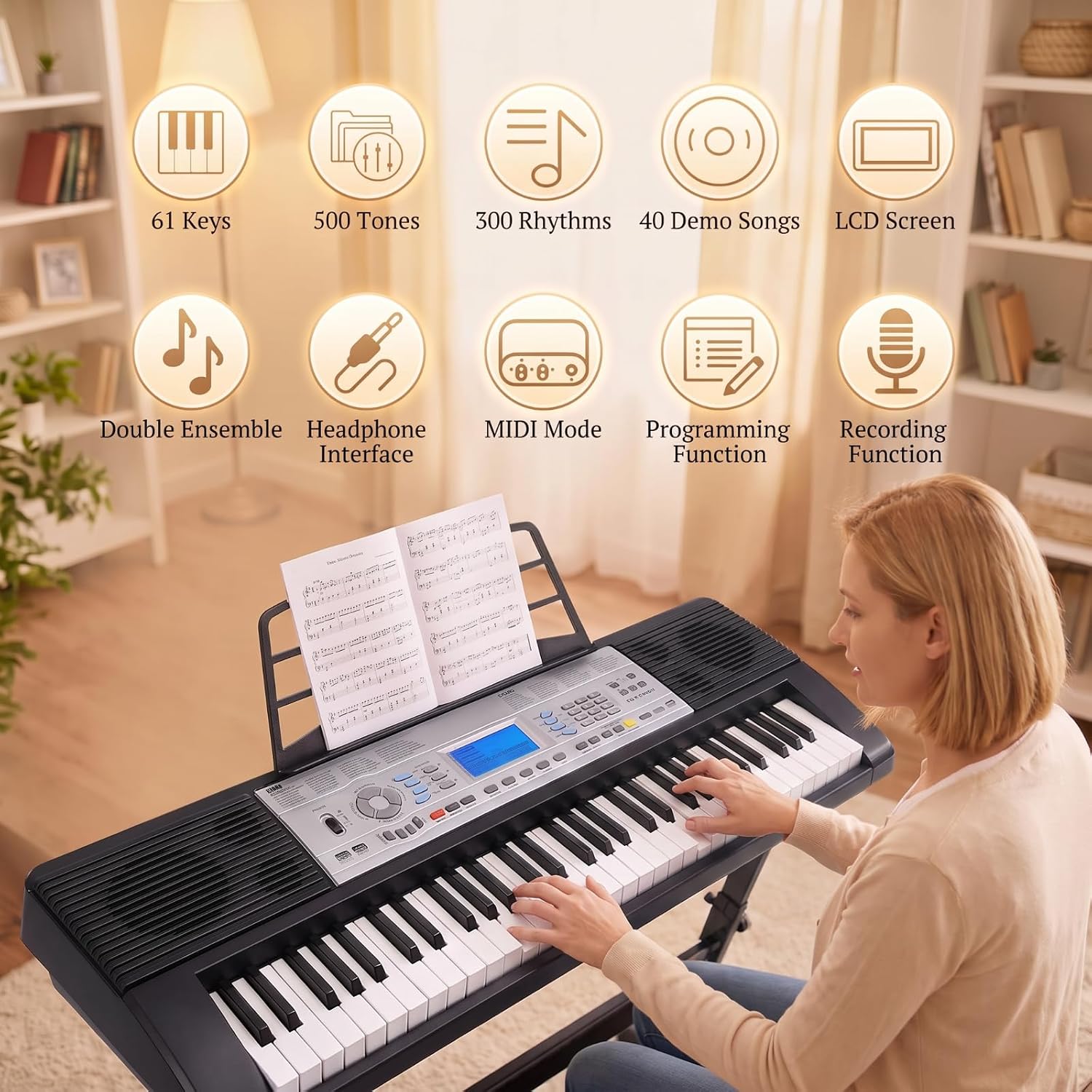 Thumbnail 5 de MAMIZO 789091916581 61-Key Digital Keyboard with Stand, Stool & Teaching Modes