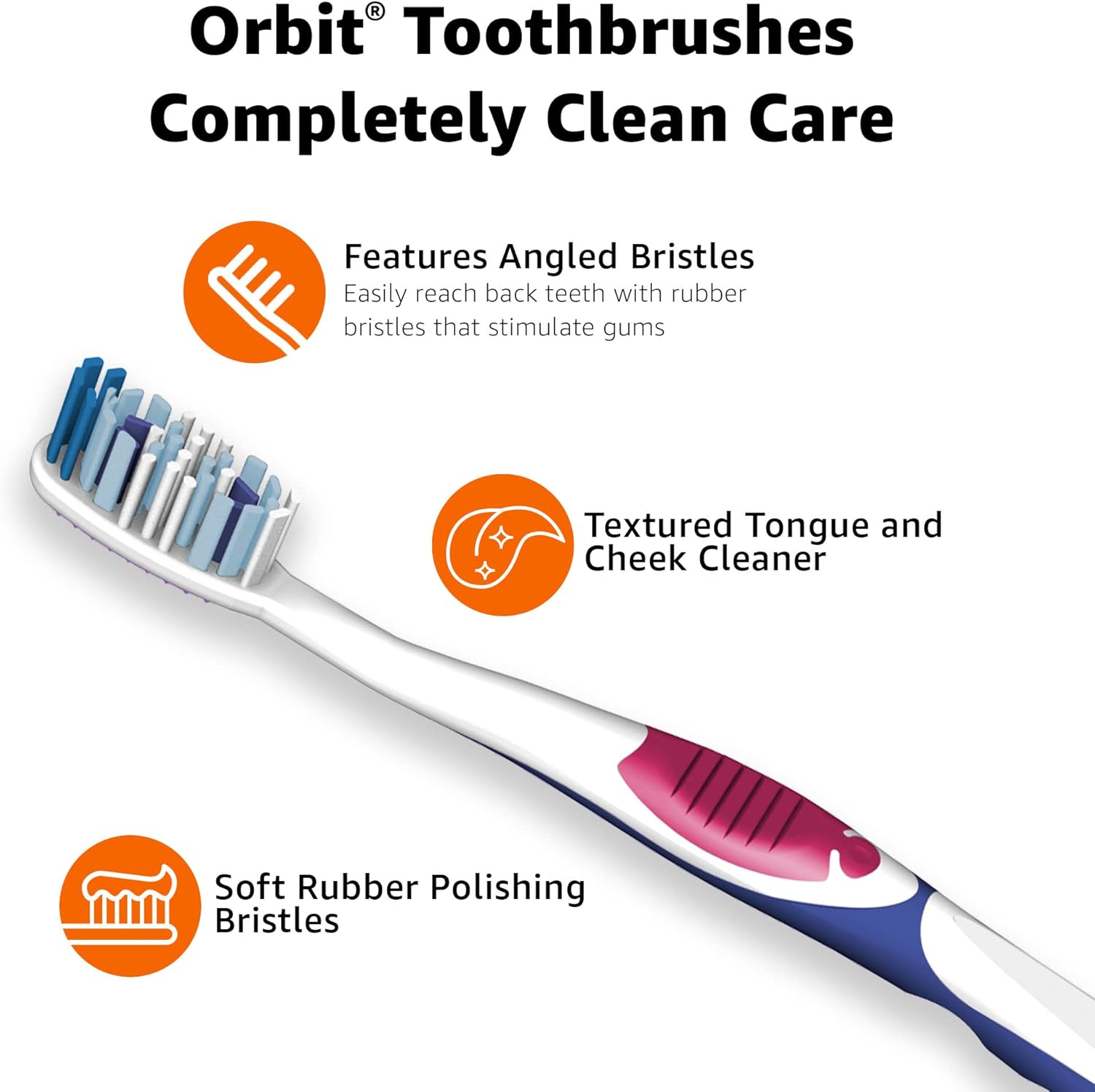 Thumbnail 2 de Amazon Basics Orbit Toothbrushes (Soft Bristles), Full Size, 4 Count – Assorted Colors