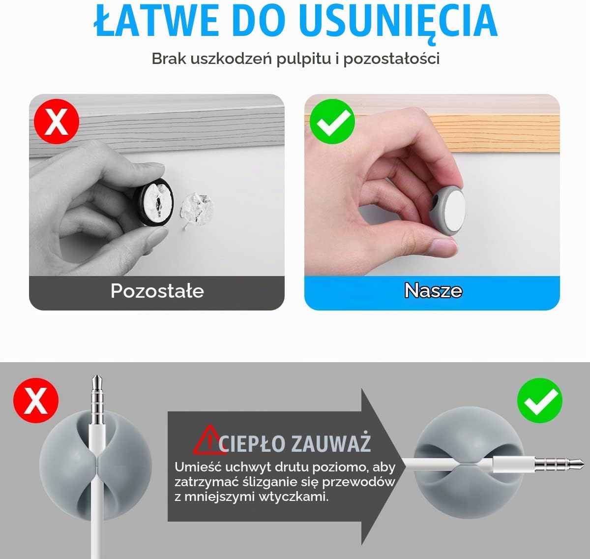 Thumbnail 2 de URAQT uchwyty na kable, 20 szt., 4 układy rowków, szare