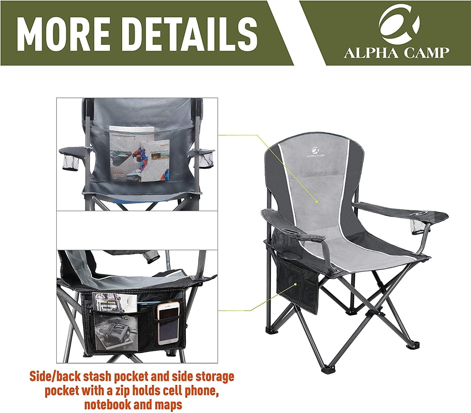 Thumbnail 5 de Alpha Camp Heavy Duty Camping Chair 160kg