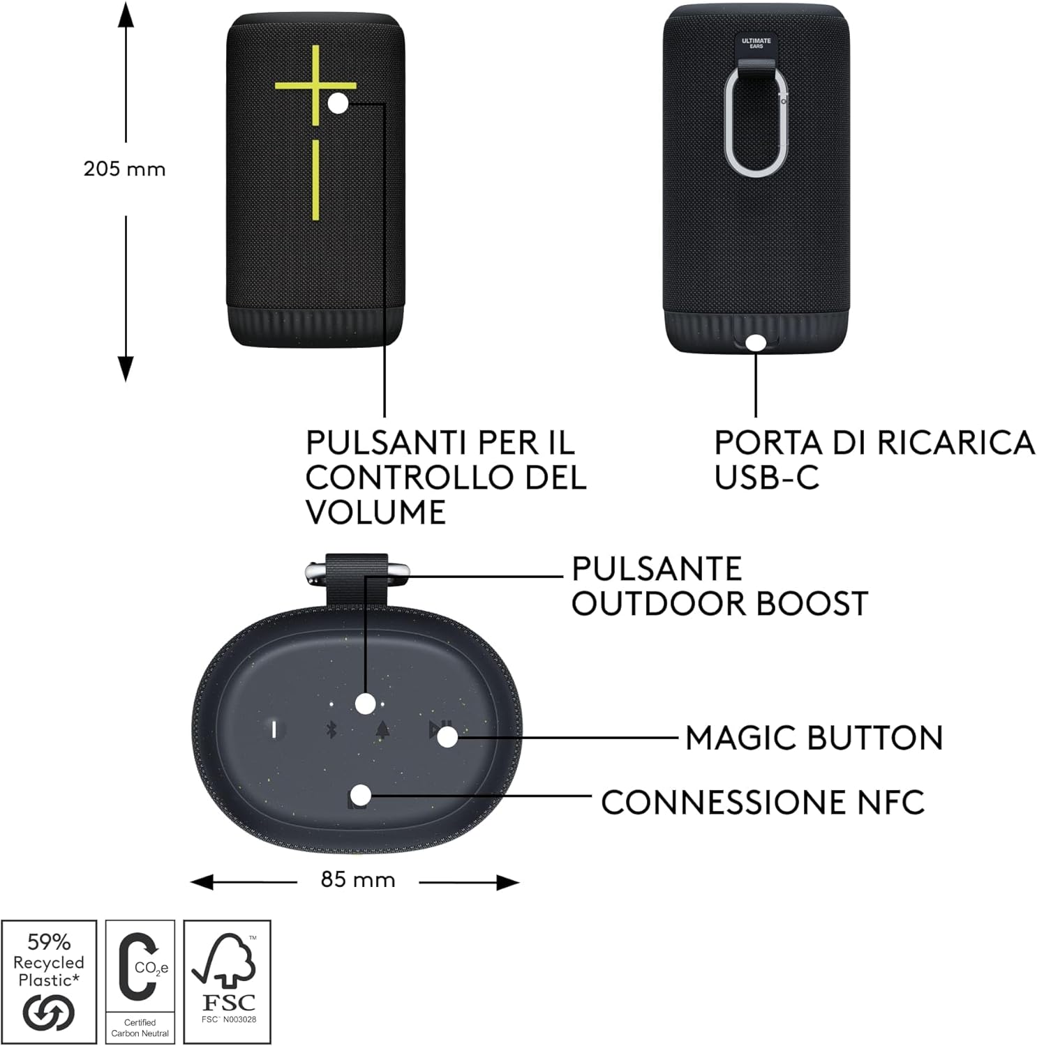 Thumbnail 5 de Ultimate Ears EVERBOOM altoparlante Bluetooth portatile impermeabile IP67 con bassi 360° e modalità Outdoor (Nero)