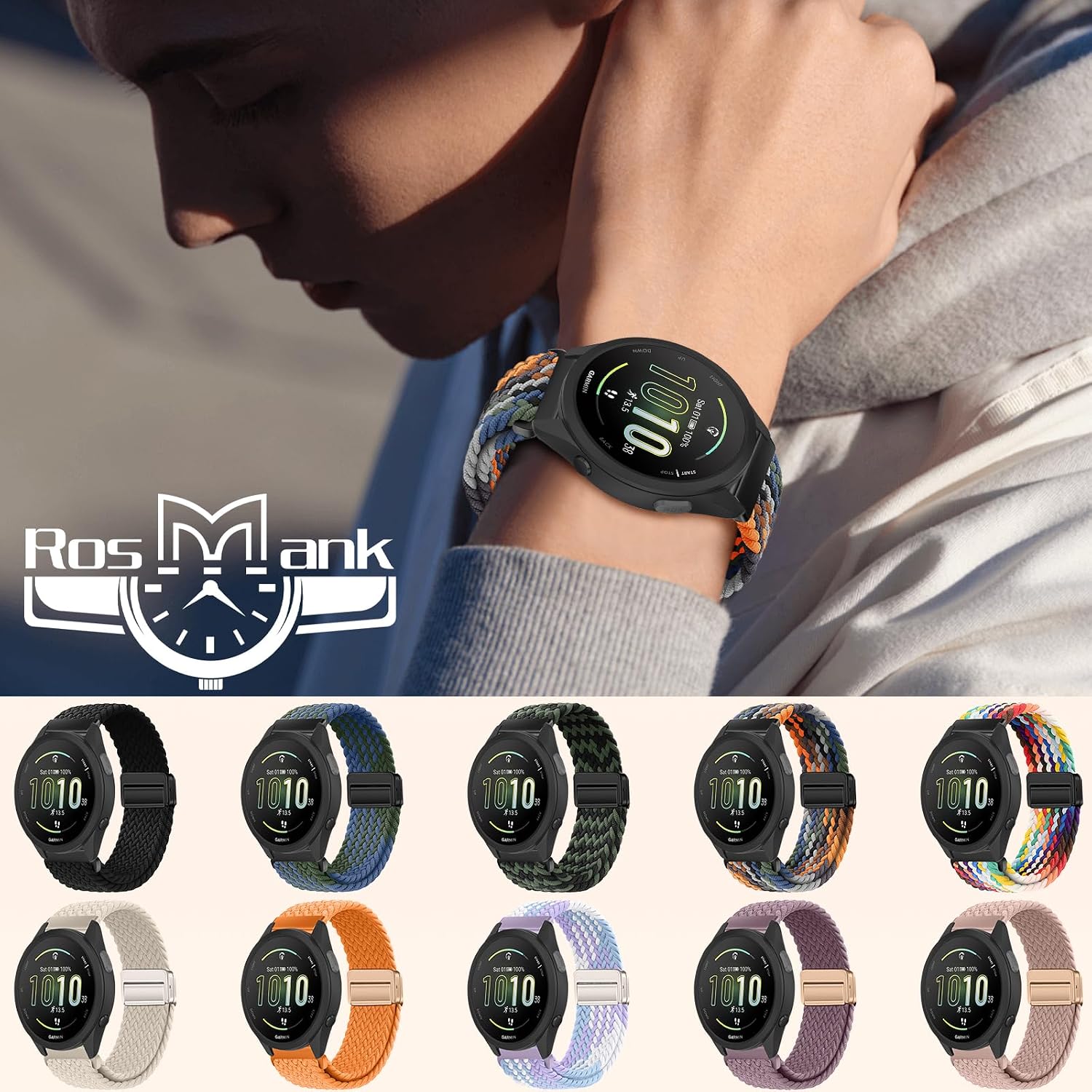 Thumbnail 5 de RosMank 20mm Braided Nylon Watch Band for Garmin and More