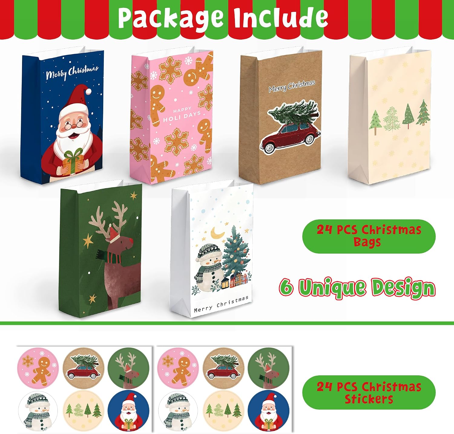 Detalle 2 de Riccioofy Christmas Treat Bags, 24-Count