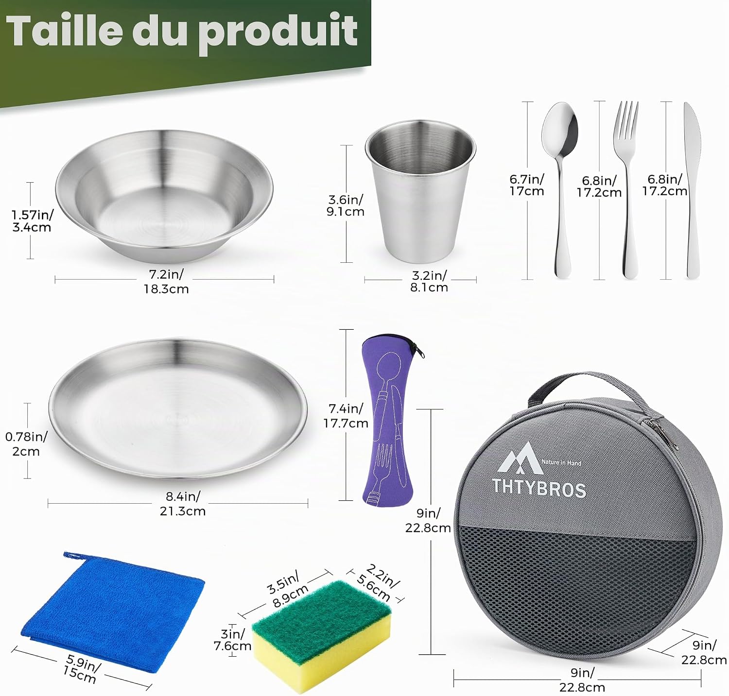 Detalle 2 de THTYBROS HW-UB021P campingservies, 10-delig in roestvrij staal met opbergtas