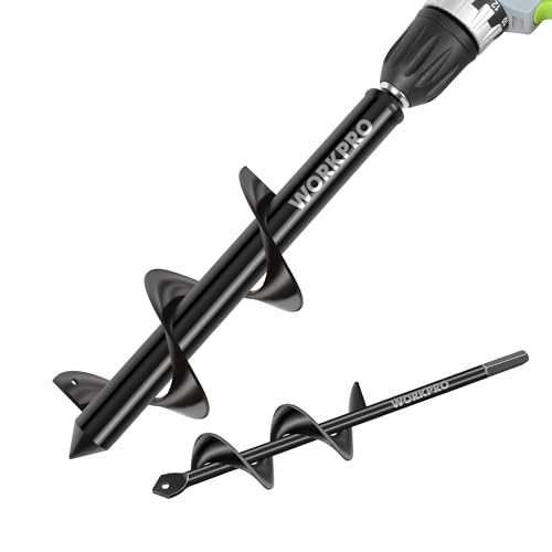 WORKPRO Erdlochbohrer-Set 2 Stück (8x30 cm + 4x22 cm) für Bohrmaschinen ab 10 mm