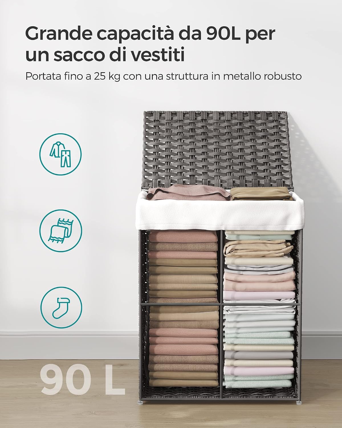 Detalle 1 de SONGMICS Cestino portaoggetti 90 L con coperchio
