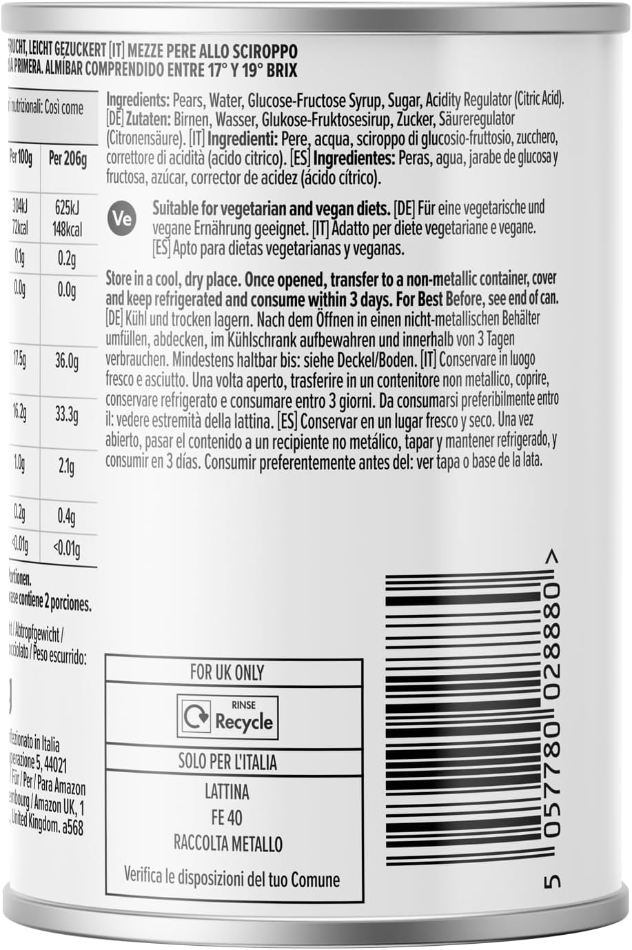 Detalle de Mezze Pere Allo Sciroppo 411 g – by Amazon Mezze Pere Allo Sciroppo (confezione 2 porzioni)