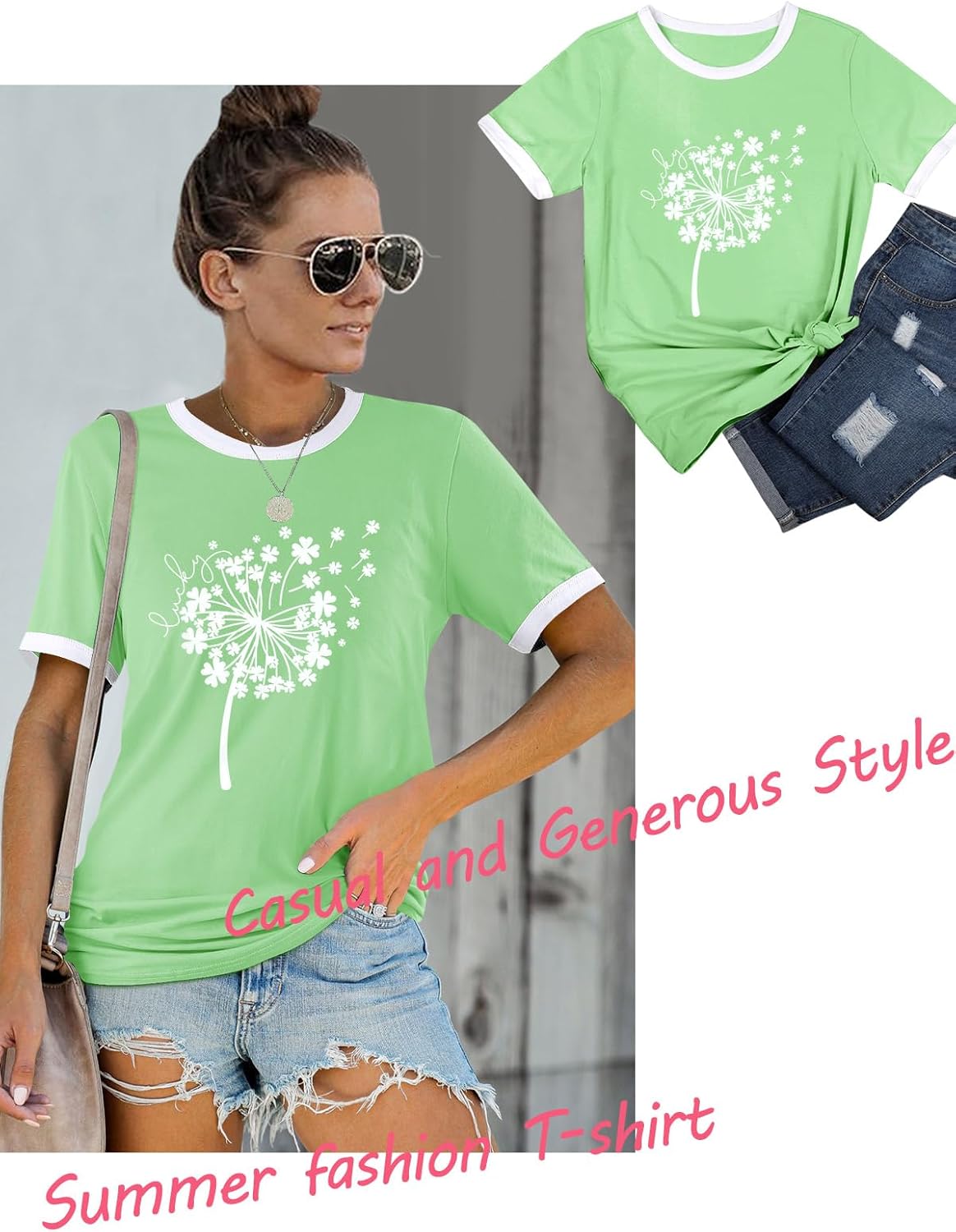 Detalle de WIEIYM Women's Dandelion Bird Printed Summer Tee