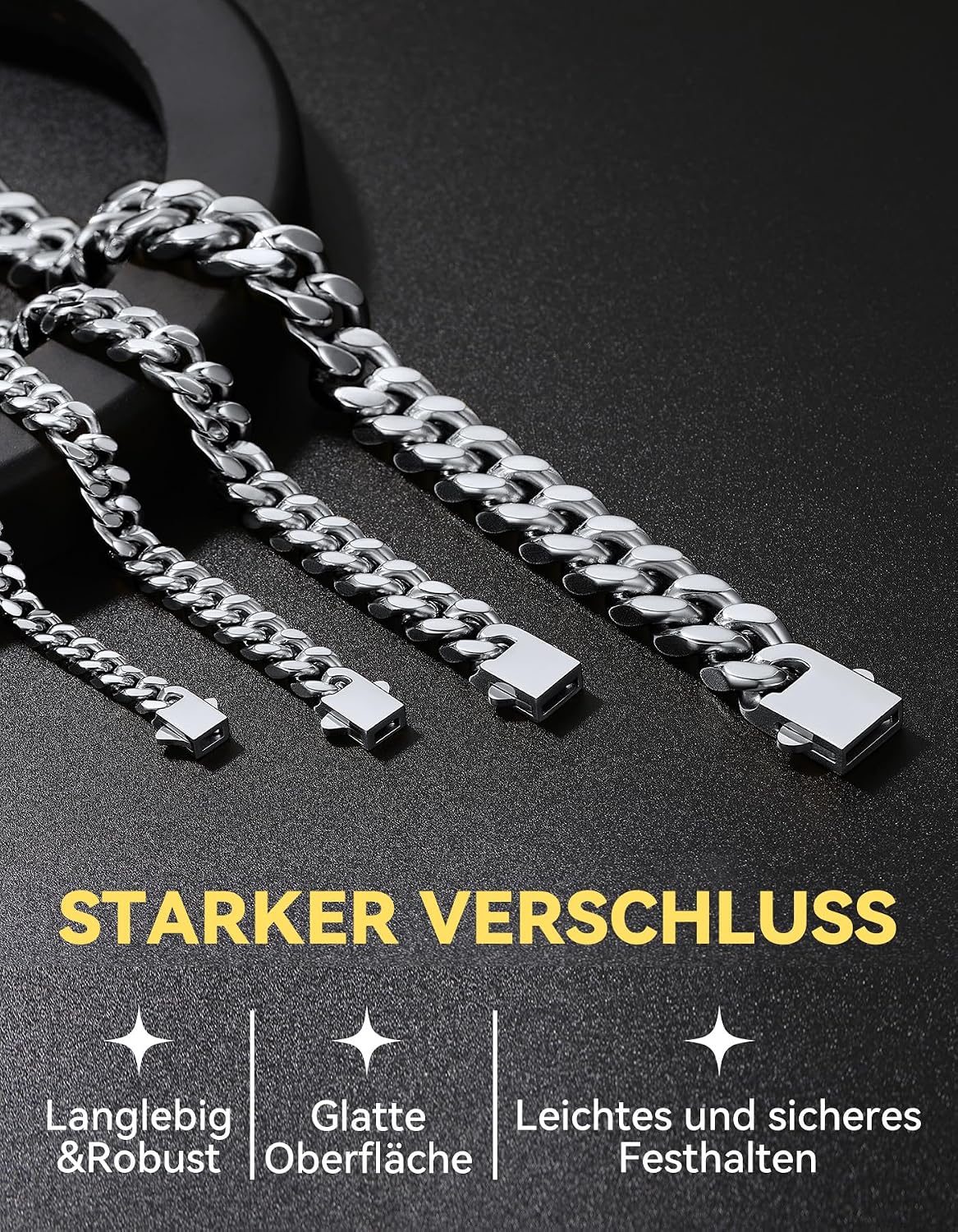 Detalle de ChainsHouse Panzerkette Miami – 5/7/9/12 mm, Edelstahl 316L, 66 cm, silber/gold/schwarz