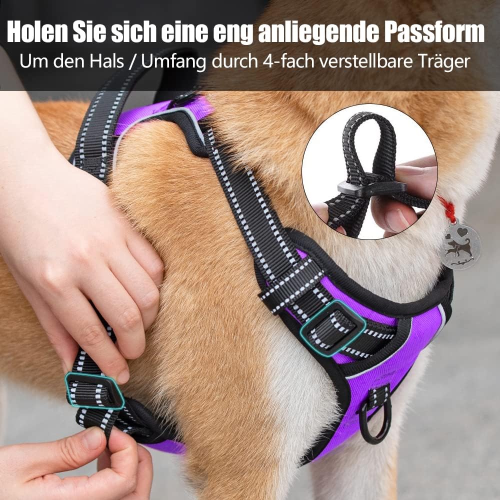 Thumbnail 5 de PoyPet No Pull Hundegeschirr – Reflektierendes Zwei-Leinenbefestigungsgeschirr, Größe M, Violett (1er Pack)