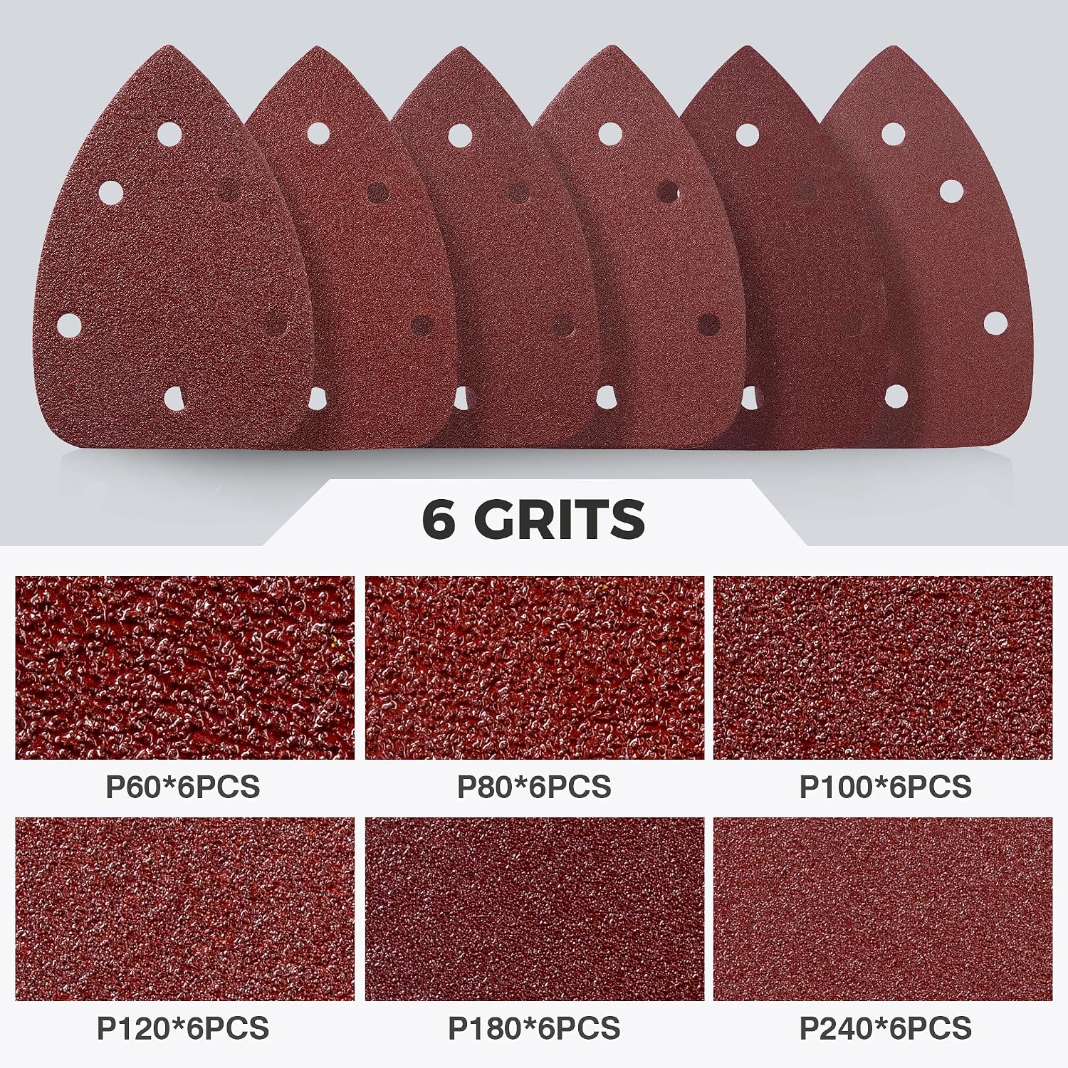 Detalle de S SATC 50-Piece Mouse Sander Sandpaper, 9 Grits, 5-Hole Hook-and-Loop