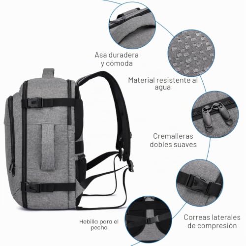 Detalle de Mochila ENZOSUM 40x30x20 cm (24 L) para cabina Ryanair — Gris