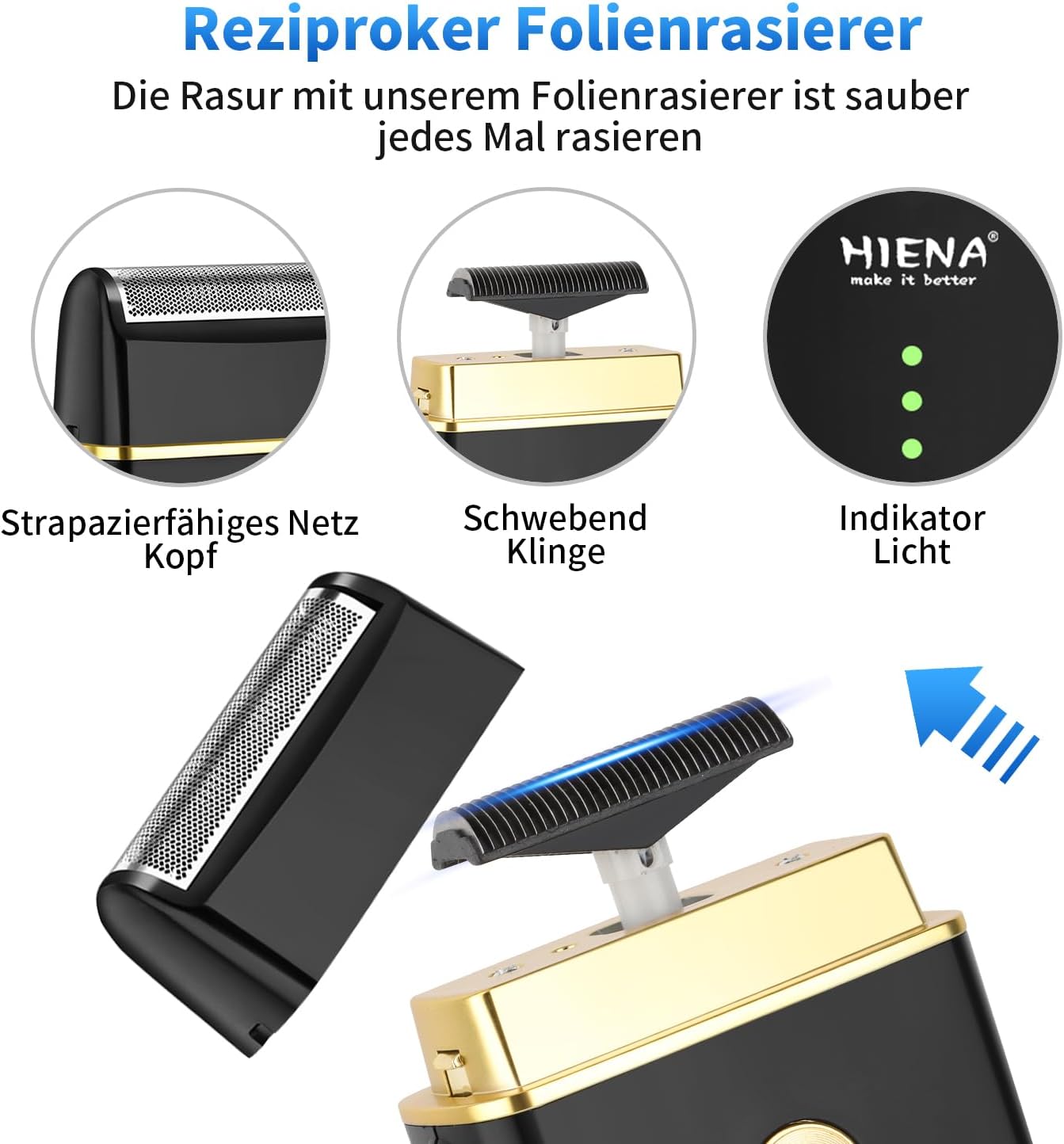 Detalle 2 de HIENA PRO Profi Haarschneidemaschine Set – kabelloser Allrounder für Haar, Bart und Folienrasur
