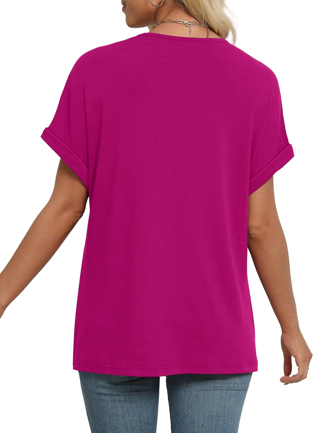 Thumbnail 4 de WIHOLL Women’s V-Neck Dolman Sleeve Summer Top (Rolled Sleeve) — Soft Stretch Blend