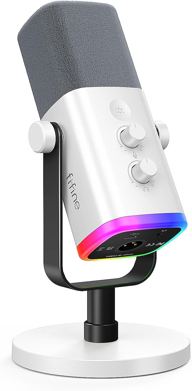 Detalle de FIFINE AMPLIGAME AM8W Dynamic USB/XLR Microphone with RGB Lighting