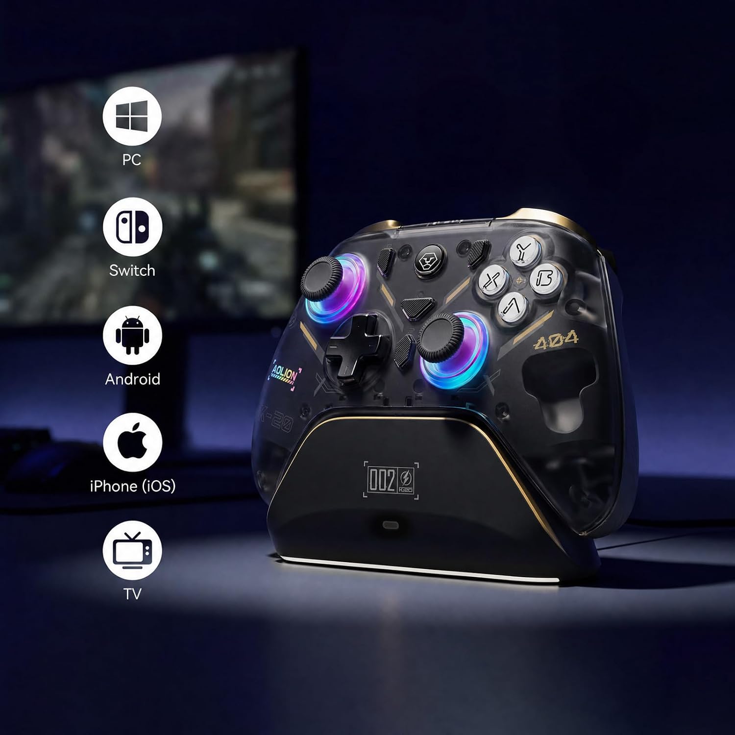 Detalle de Aolion gaming K20 (AL-K20-WG) Wireless Controller with Hall Effect Controls and Dock