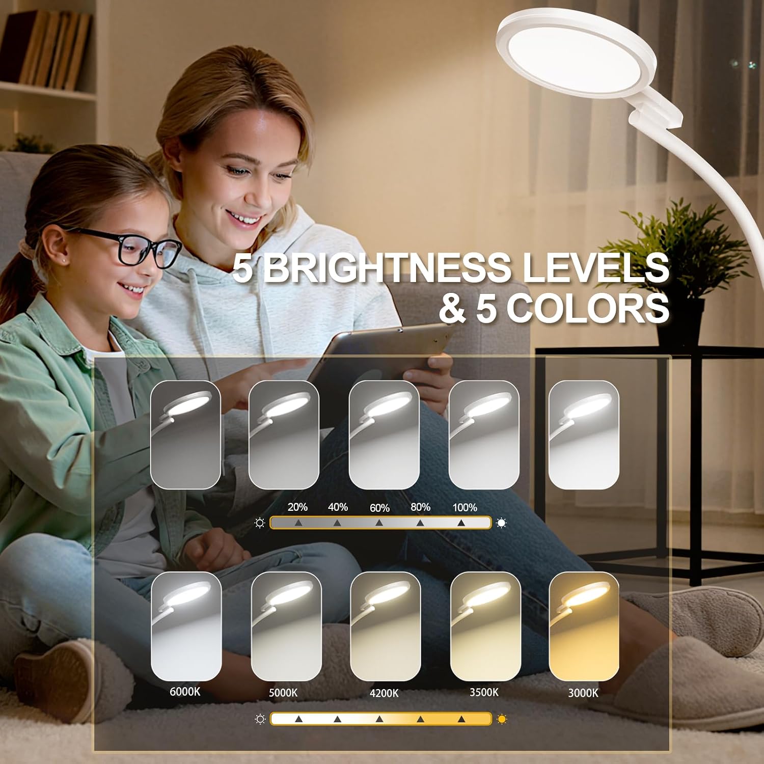 Detalle 1 de Sozapooty GLD-YP5C-G2V2 10,000-Lux UV-Free Floor Lamp with Adjustable Gooseneck