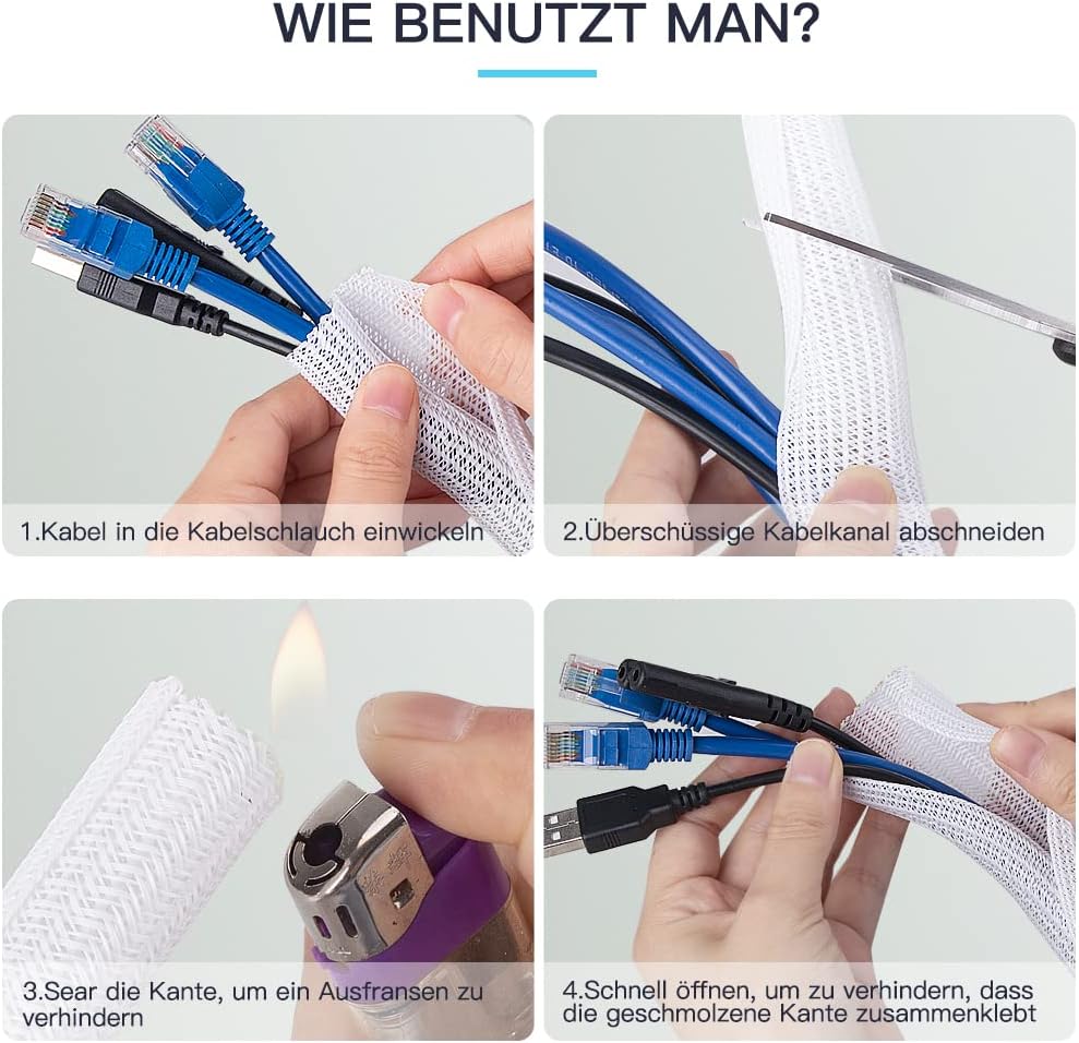 Thumbnail 6 de AGPTEK 2 m Kabelschlauch (15–25 mm), selbstschließend – flexibler gewebter Kabelmantel für Kabelmanagement