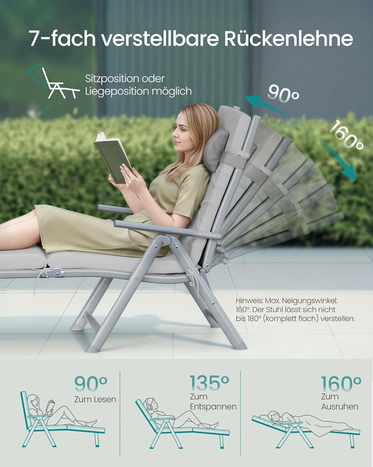 Thumbnail 3 de SONGMICS Sonnenliege klappbar 6 cm Polster