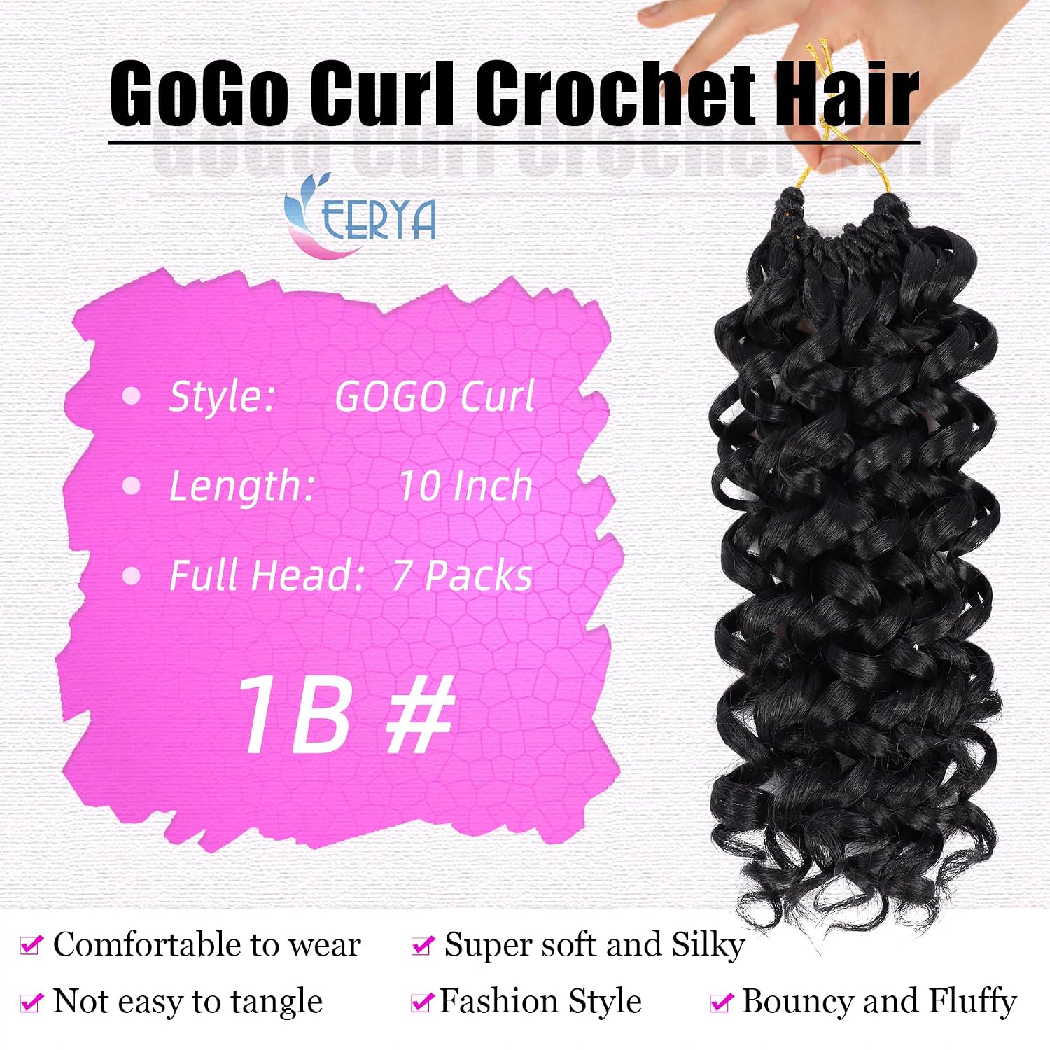 Detalle de GoGo Curl Crochet Hair 10 Inch Short Curly (7 Packs) – 1B