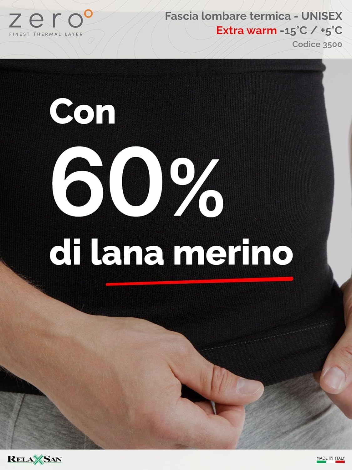 Thumbnail 2 de Relaxsan Zero Fascia lombare riscaldante in lana merino cod. 3500 (Nero, S)