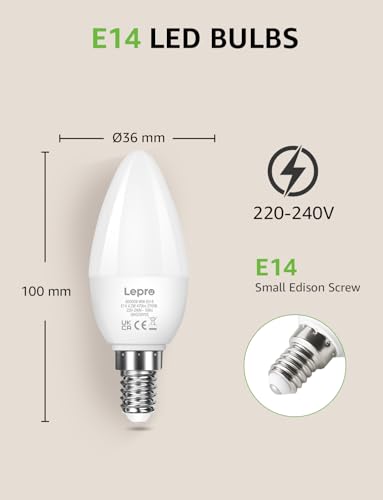 Detalle de Lepro C37 E14 LED Light Bulb, Warm White 2700K – Pack of 6
