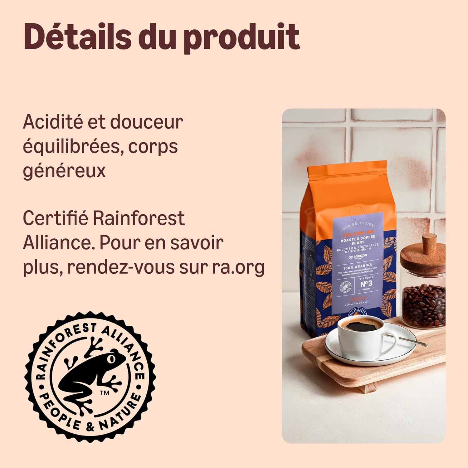 Detalle de Grains de café Colombian torréfaction moyenne — 2 x 500 g certifié Rainforest Alliance