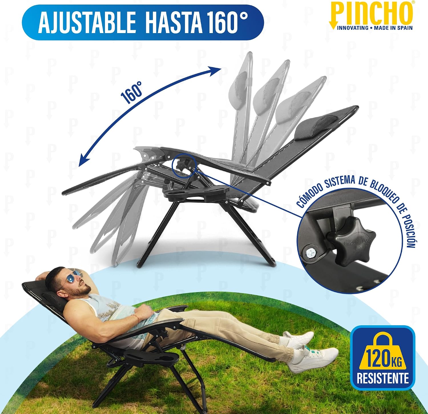 Detalle de Pincho Tumbona Exterior de Gravedad Cero – Pack 2, Sillas Reclínables o Hamacas para Playa, Terraza y Camping (Negro)