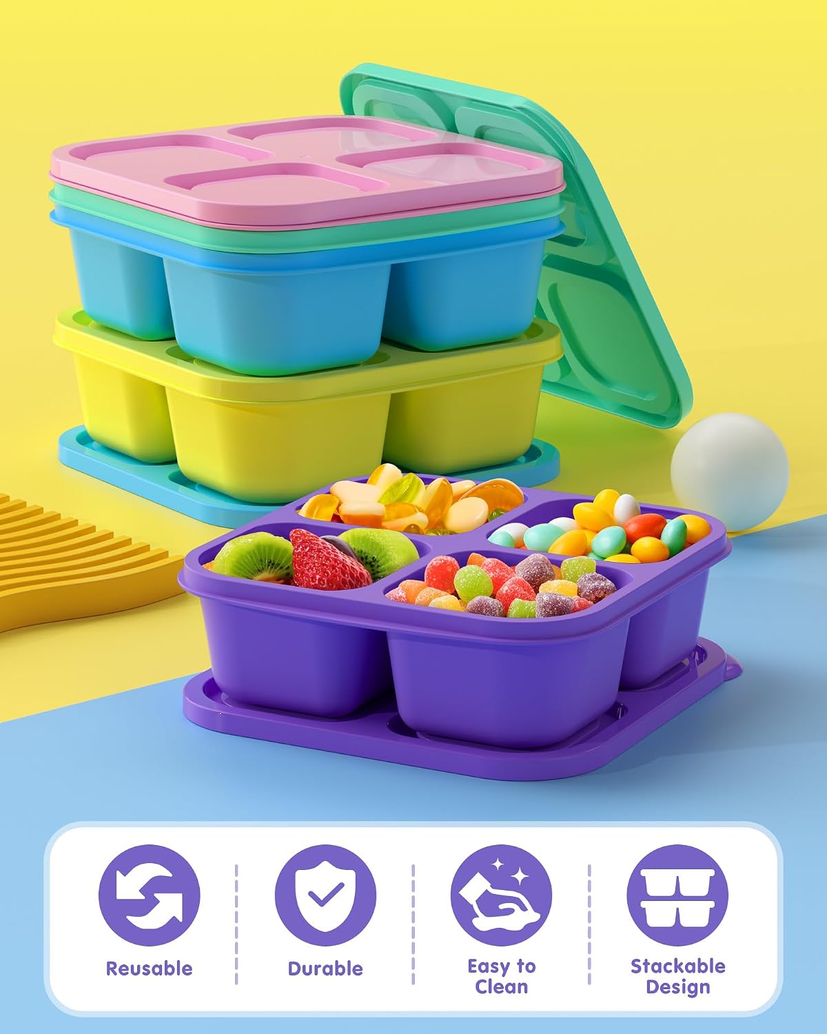 Detalle 2 de Canfanni Divided Snack Containers, 4 Compartments