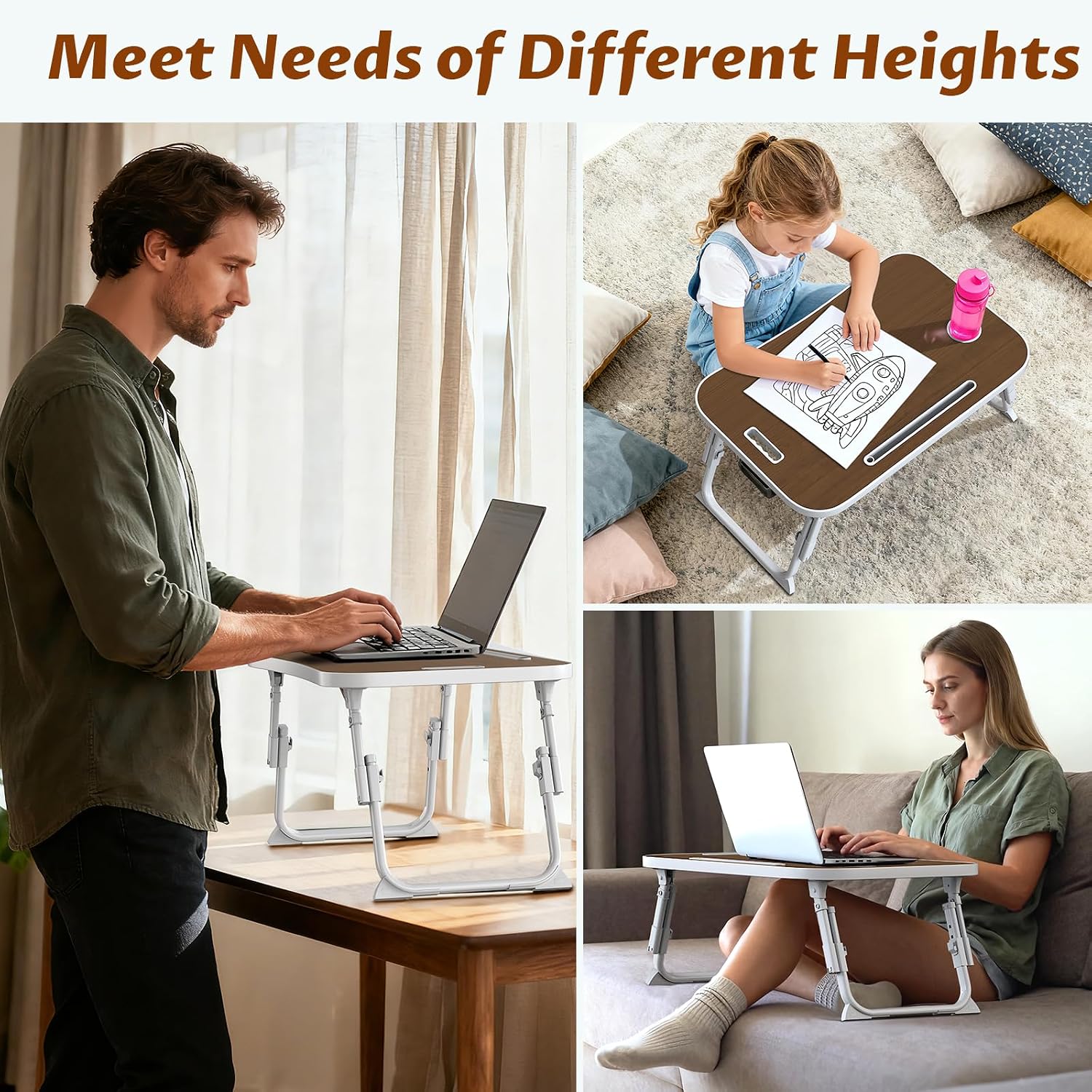 Thumbnail 6 de MeisterPro Laptop Table Height Adjustable, Foldable Bed Desk with Cup Holder & Phone Slot (60 x 40 x 25–31 cm)