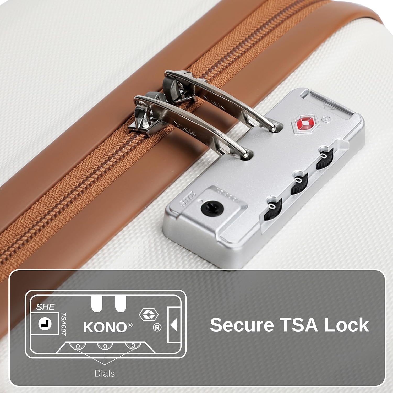 Detalle de Kono Suitcase Lightweight ABS+PC 4-Piece Set with TSA Lock and 360° Wheels (Cream White)