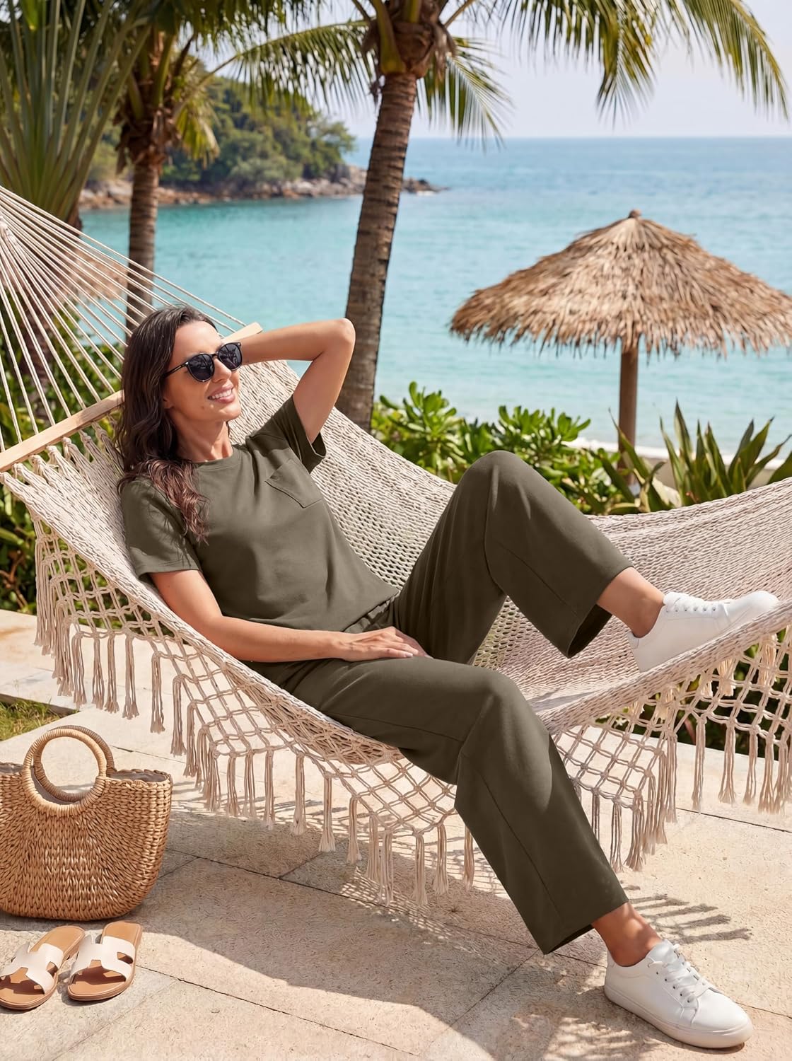 Thumbnail 2 de GRECERELLE Airport Two Piece Travel Outfit Set for Women (summer short-sleeve tracksuit)