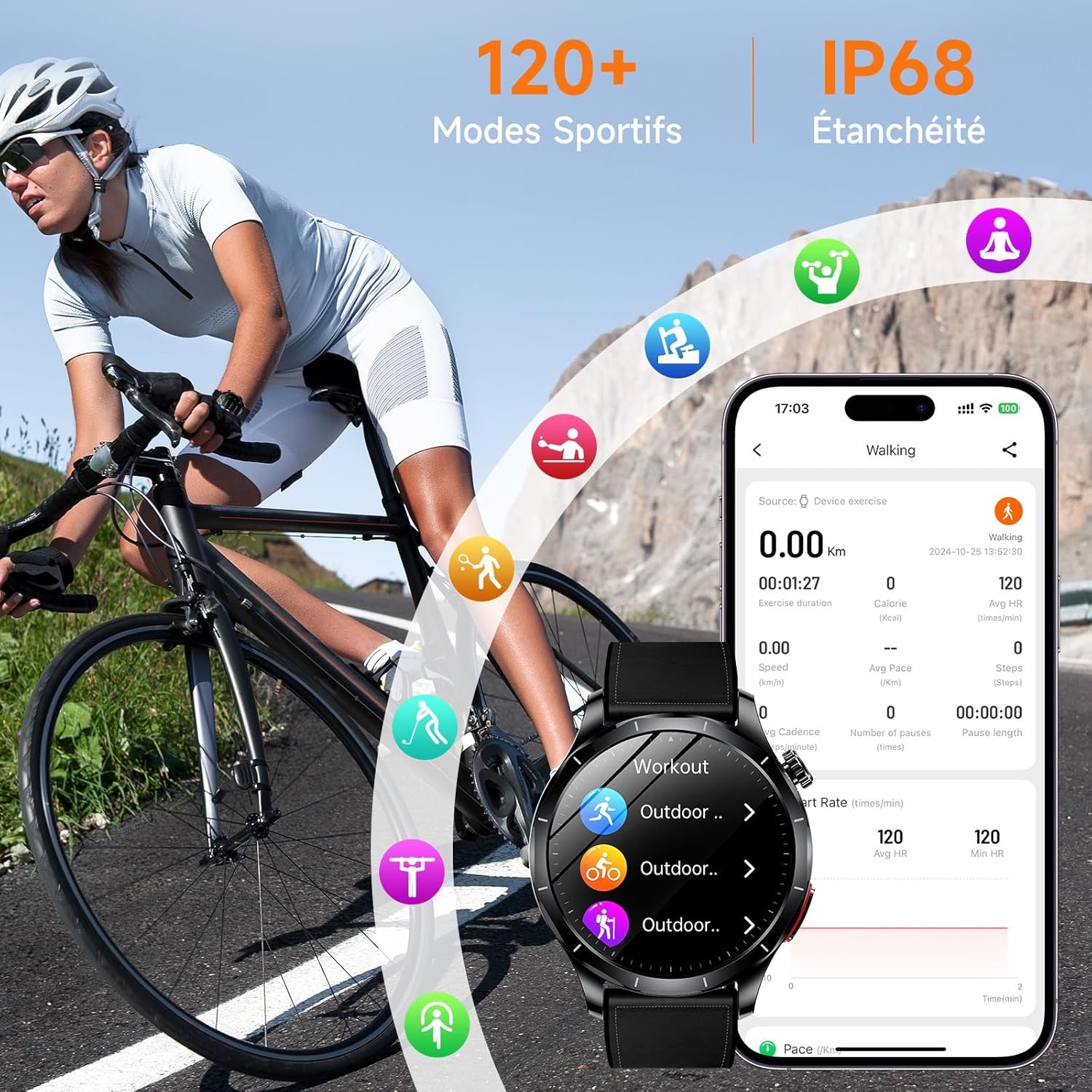 Thumbnail 5 de Lgnitek 2026 : montre connectée homme AMOLED 1,43" avec ECG, HRV, pression artérielle et SOS